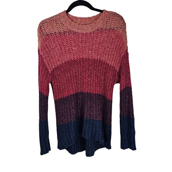 American Eagle Crochet Knit Crewneck Sweater S Gradient Pink/Teal Wool Blend - Picture 1 of 7